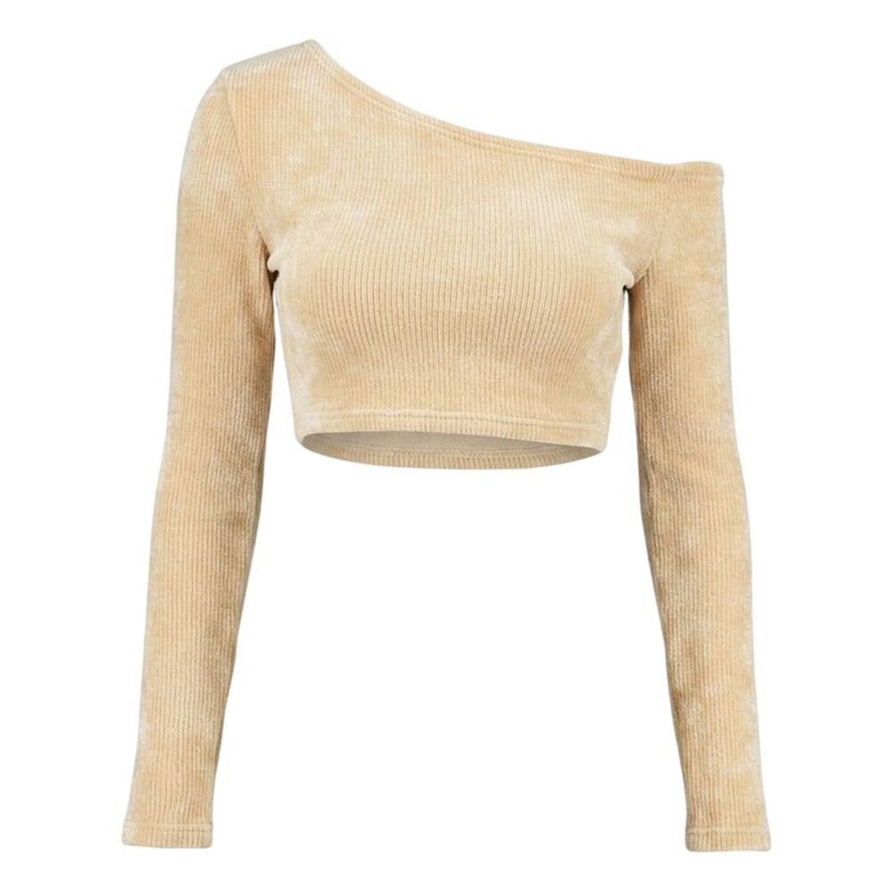 Missy Empire Girls Chenille Cropped Off-the- Sweater / Beige